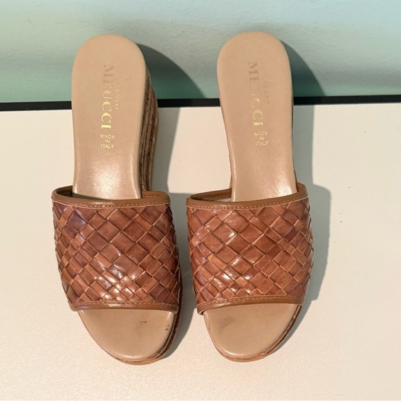 Sesto Meucci Cork Leather Platform Slides 8 Good Condition - Picture 2 of 6